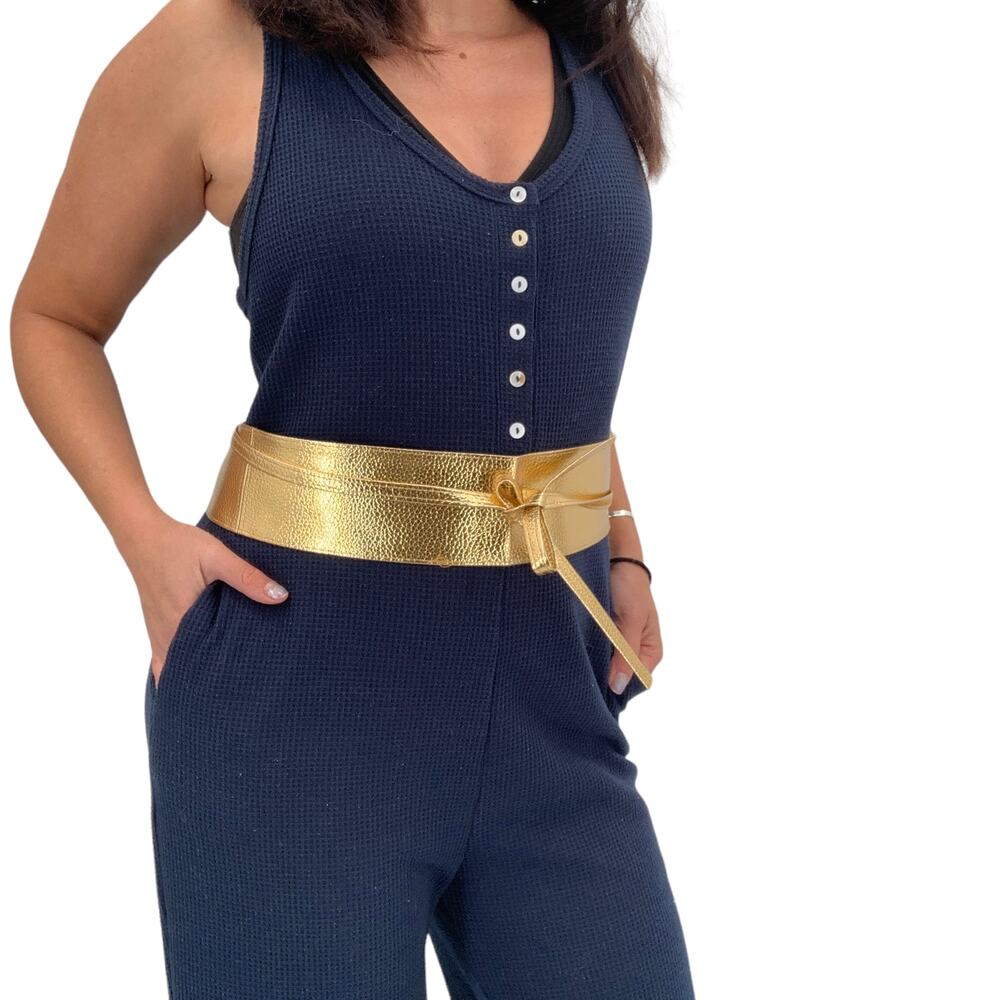 2/$30 Belt Wrap Around Waist Gold Boho Gypsy Cinched Faux Leather Tie Bow - Picture 7 of 8